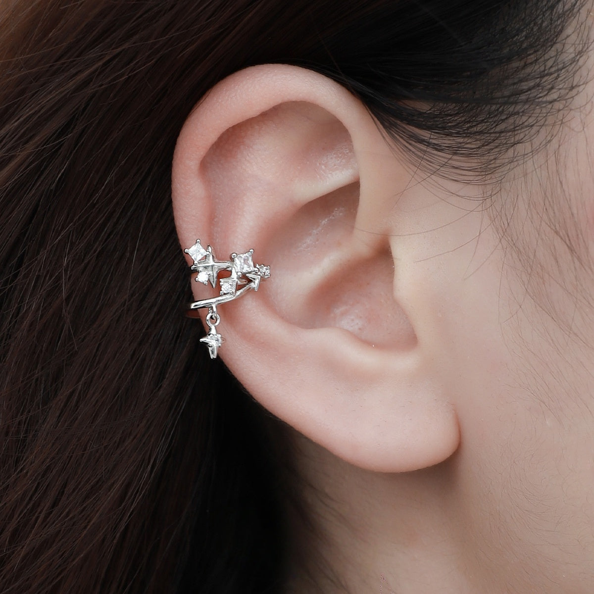 S925 Silver Fancy Star Zircon Ear Cuff(single one)