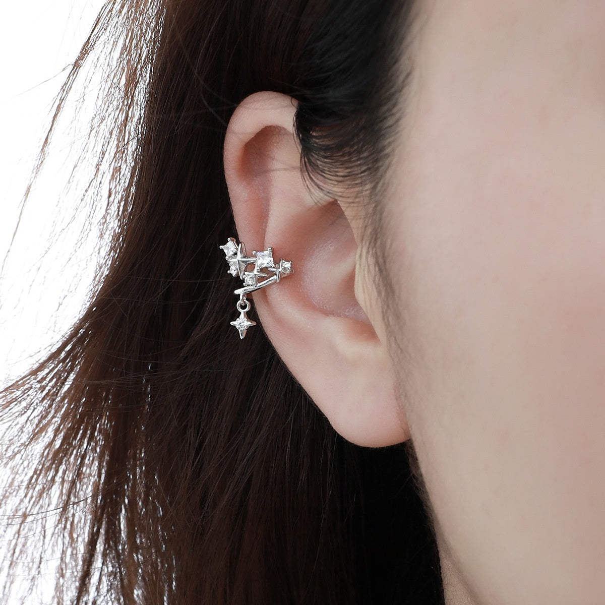 S925 Silver Fancy Star Zircon Ear Cuff(single one)