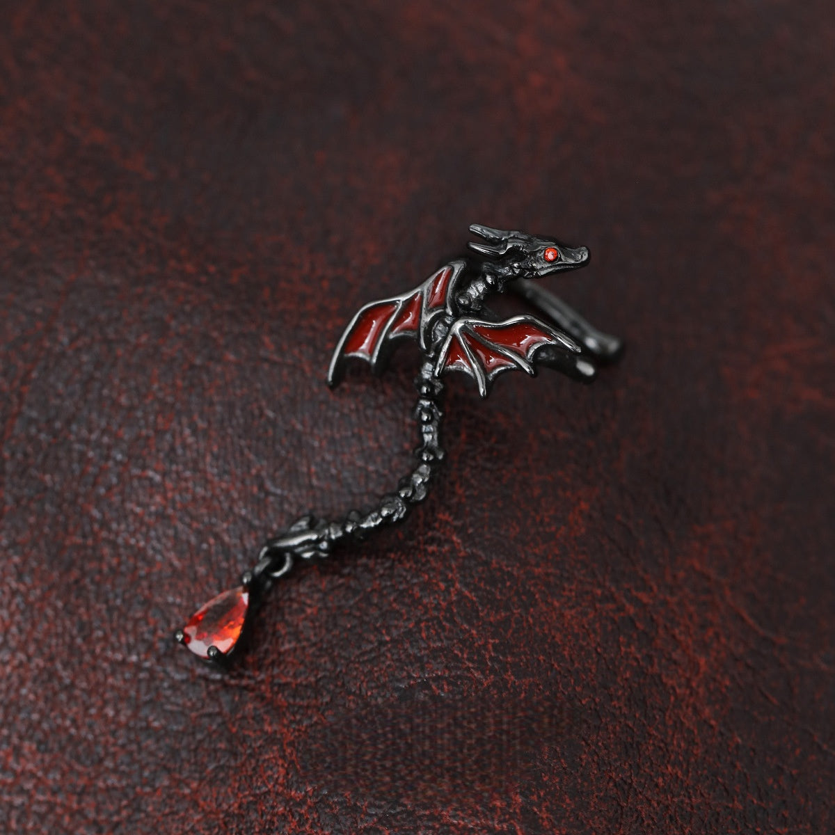 S925 Silver Goth Red Dragon Ear Cuff