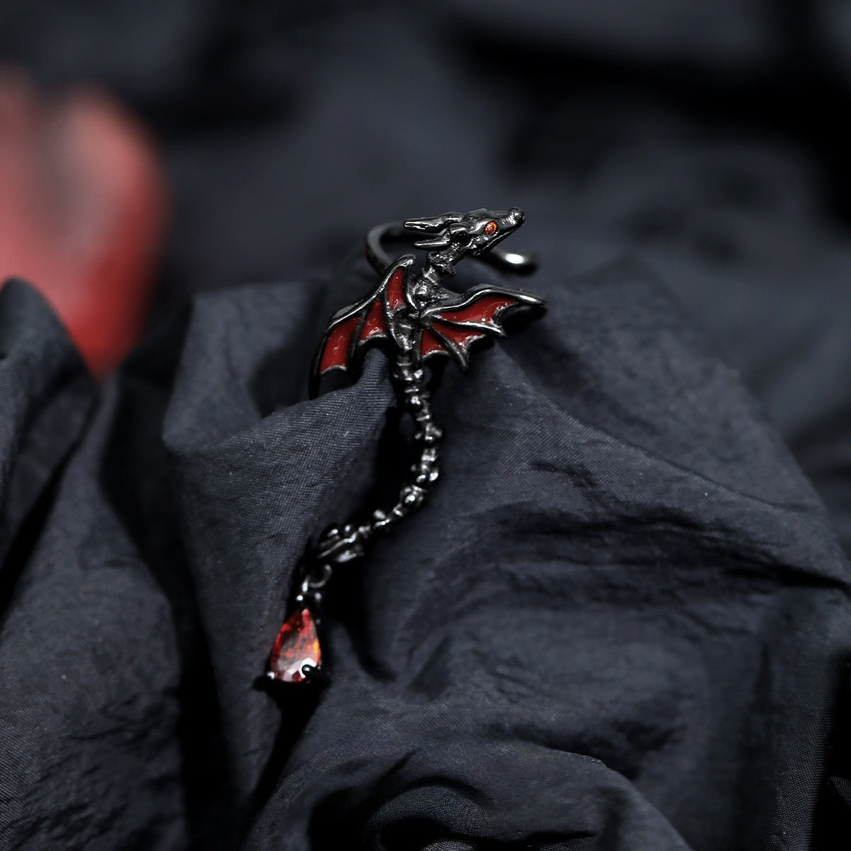S925 Silver Goth Red Dragon Ear Cuff