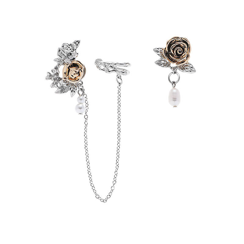 Designer-Ohrringe für Mädchen im Vintage-Stil aus Metall mit goldener Rose und Perlen