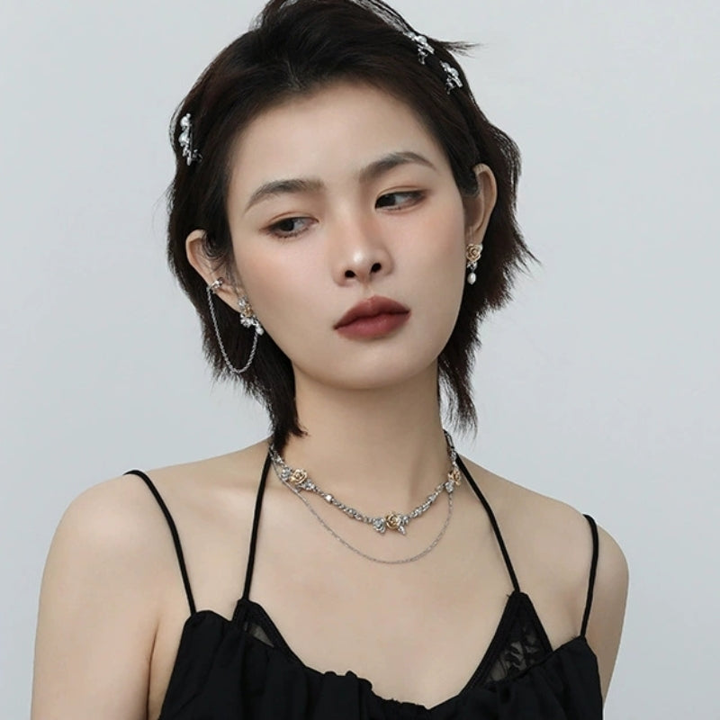 Designer-Ohrringe für Mädchen im Vintage-Stil aus Metall mit goldener Rose und Perlen