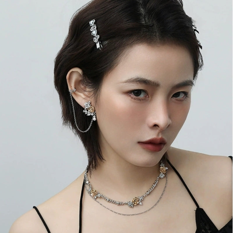 Designer-Ohrringe für Mädchen im Vintage-Stil aus Metall mit goldener Rose und Perlen