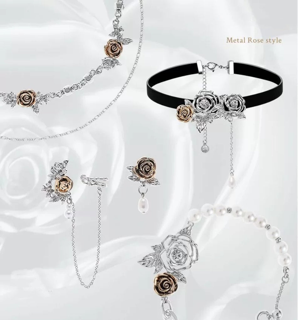 Designer-Ohrringe für Mädchen im Vintage-Stil aus Metall mit goldener Rose und Perlen