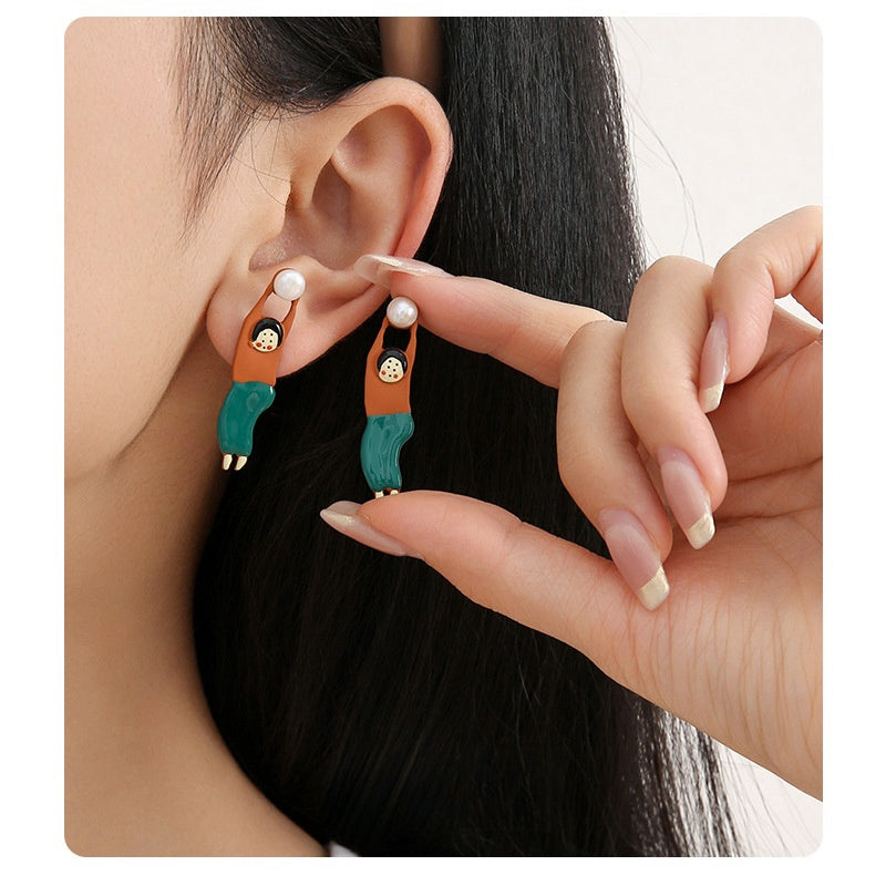 Y2K Niedliche Designer Ohrstecker mit lustigen Leuten