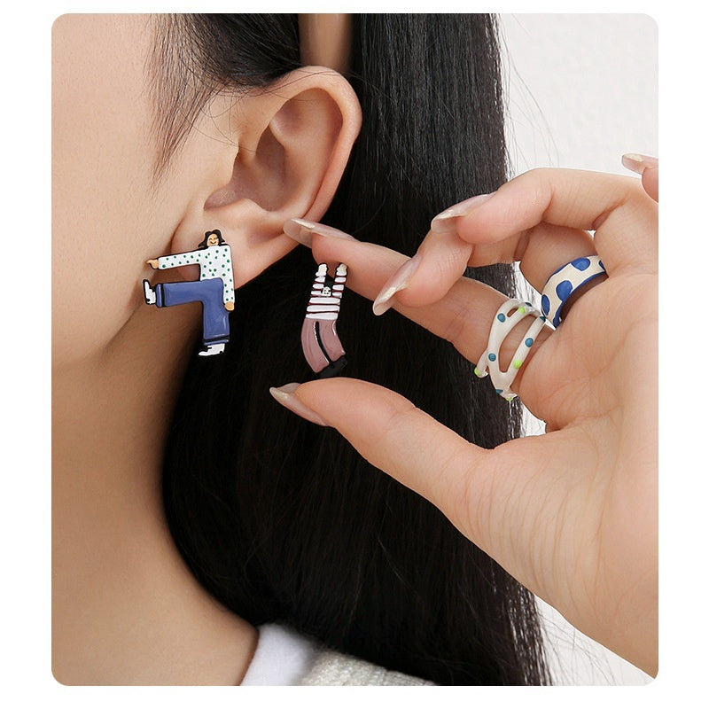 Y2K Niedliche Designer Ohrstecker mit lustigen Leuten