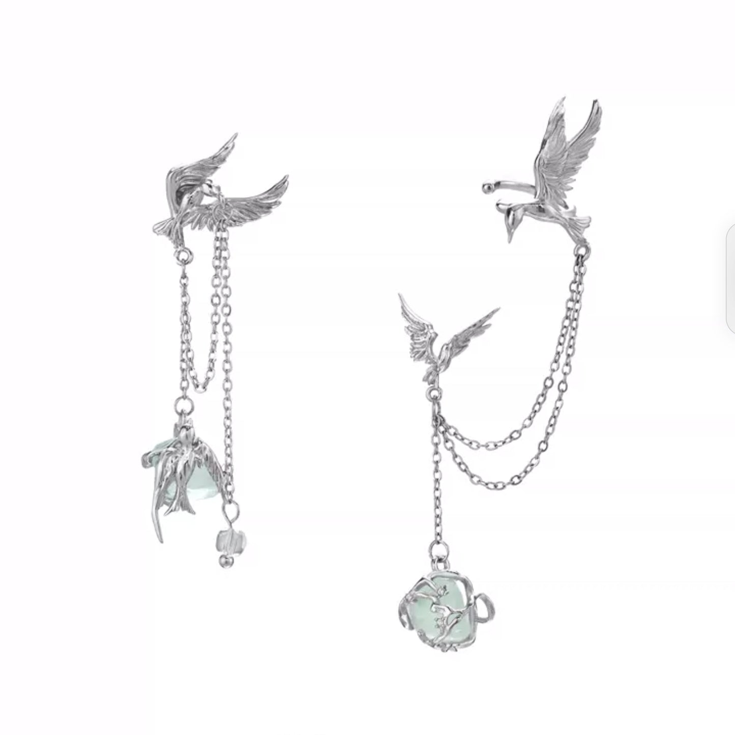 Designer Flying Bird Grün Fluorit Asymmetrische Ohrringe