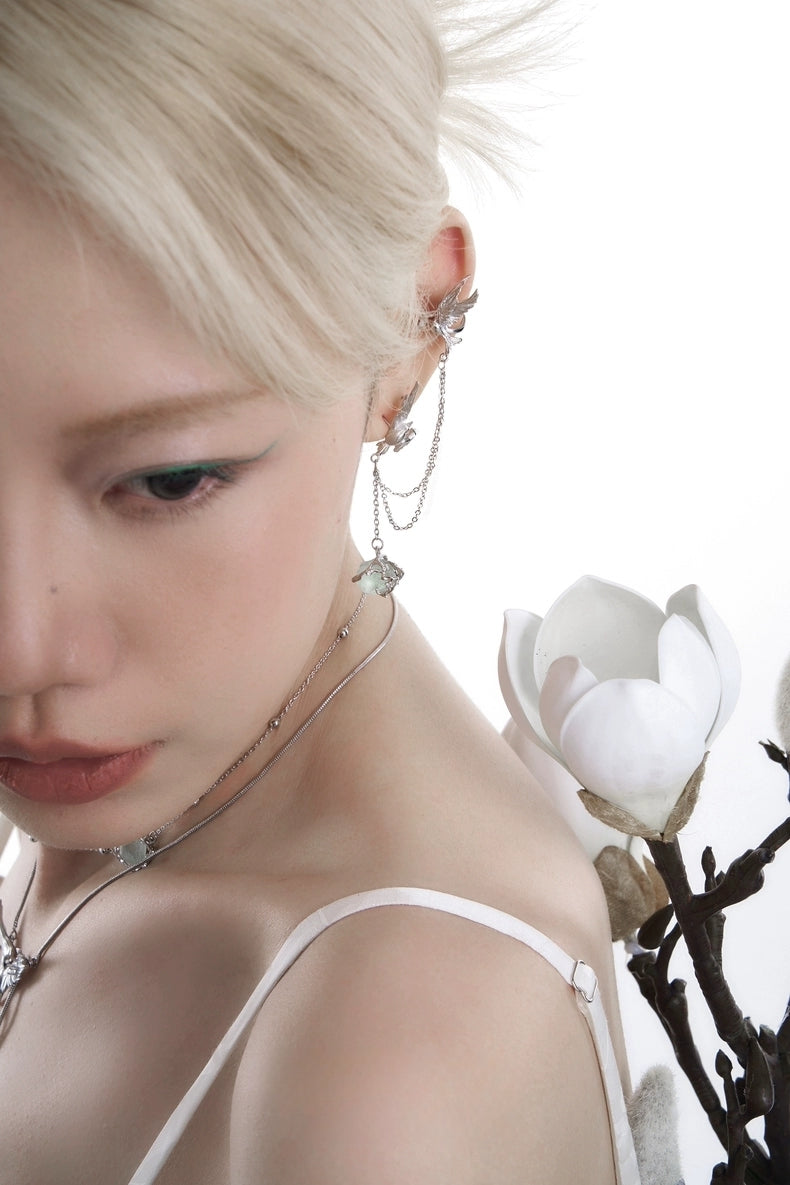 Designer Flying Bird Grün Fluorit Asymmetrische Ohrringe