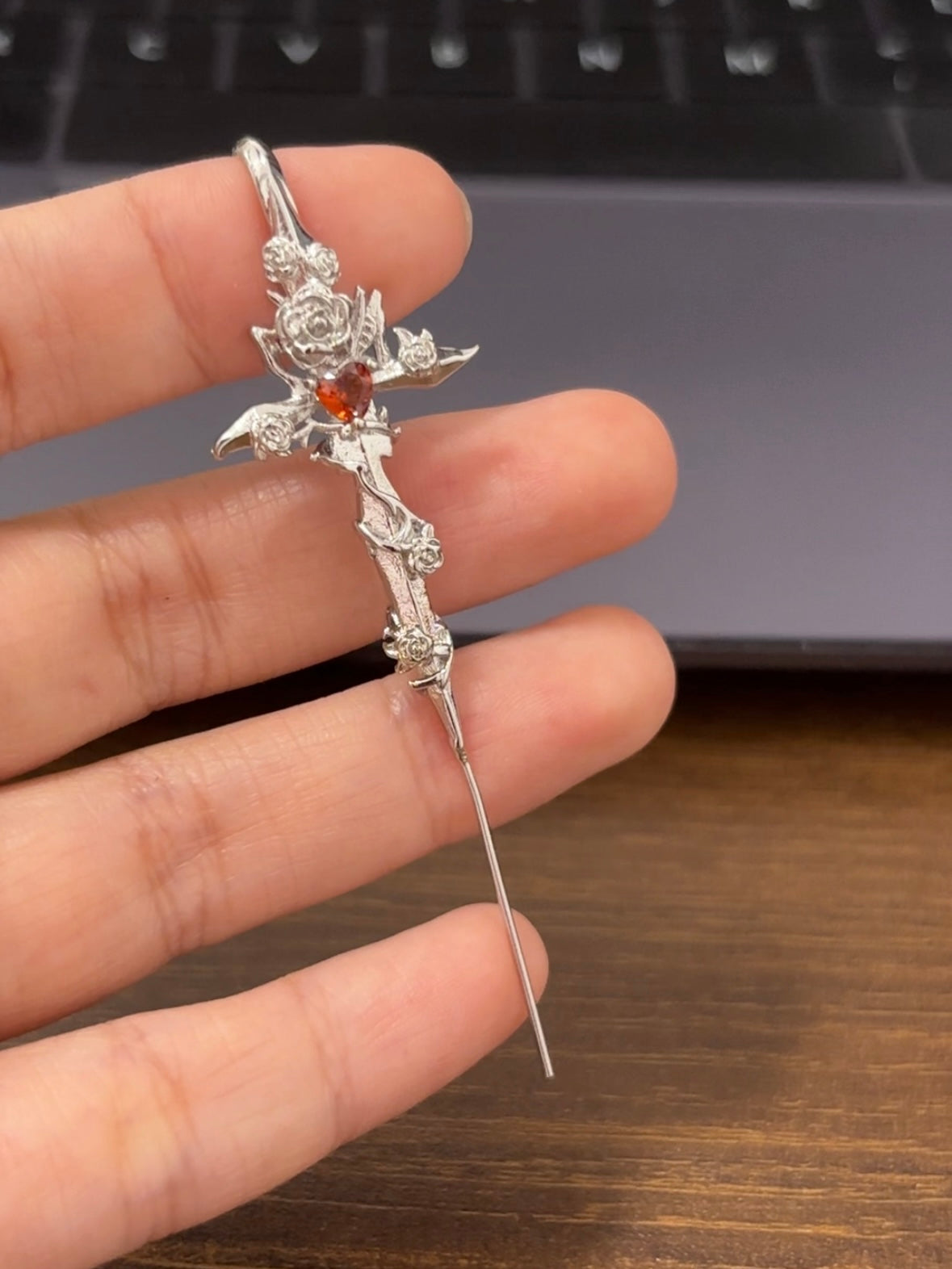 Unisex Goth Thorn Rose Cross Earrings