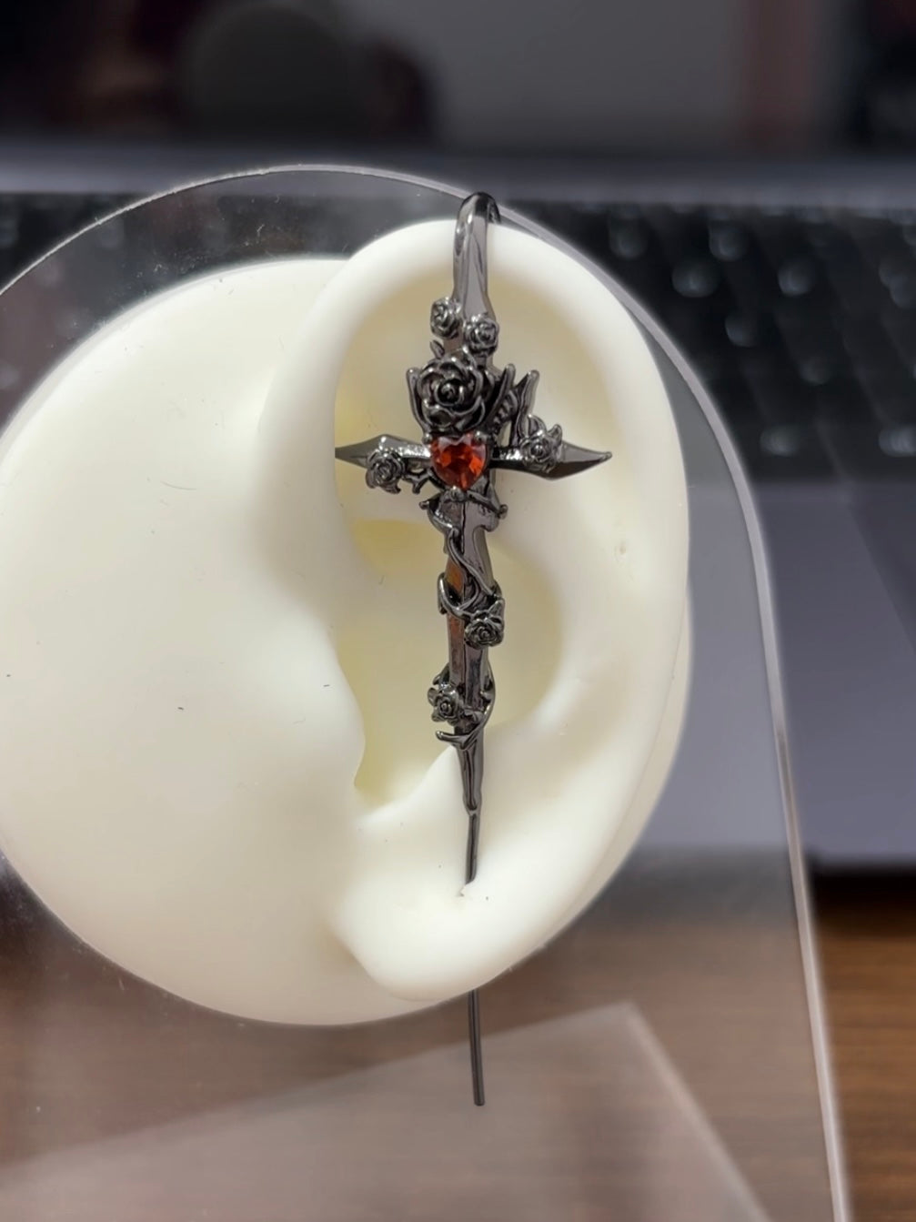 Unisex Goth Thorn Rose Cross Earrings