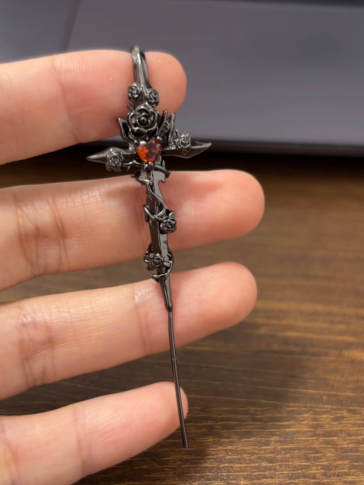 Unisex Goth Thorn Rose Cross Earrings