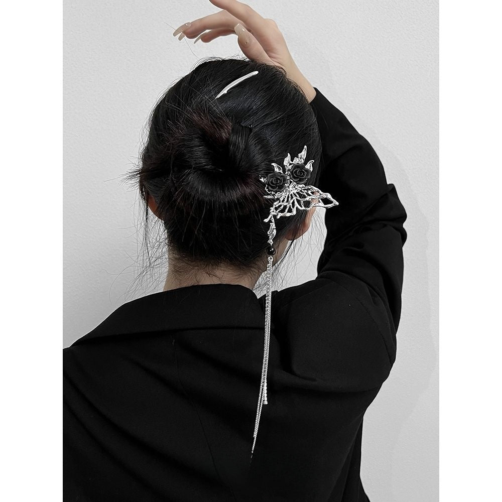 Schmetterling Schwarze Rose Lange Quaste Haarnadel