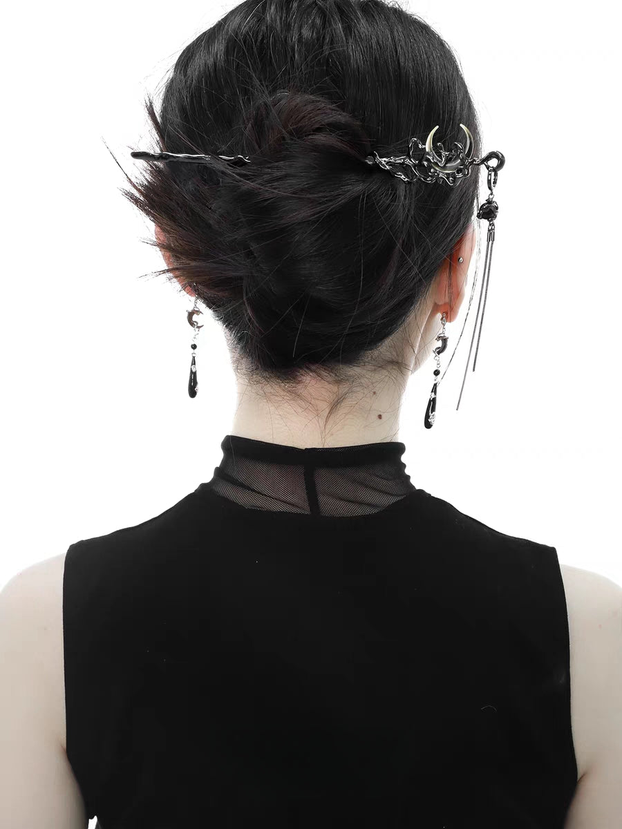 Halbmondförmige Haarnadel mit langer Quaste im chinesischen Stil