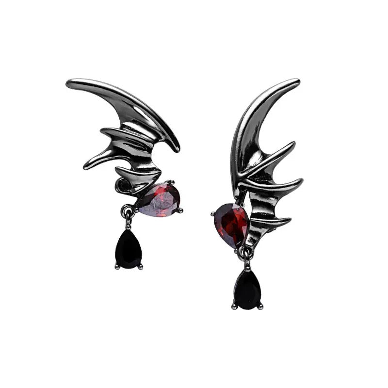 Gothic Black Flying Bat Stud Earrings