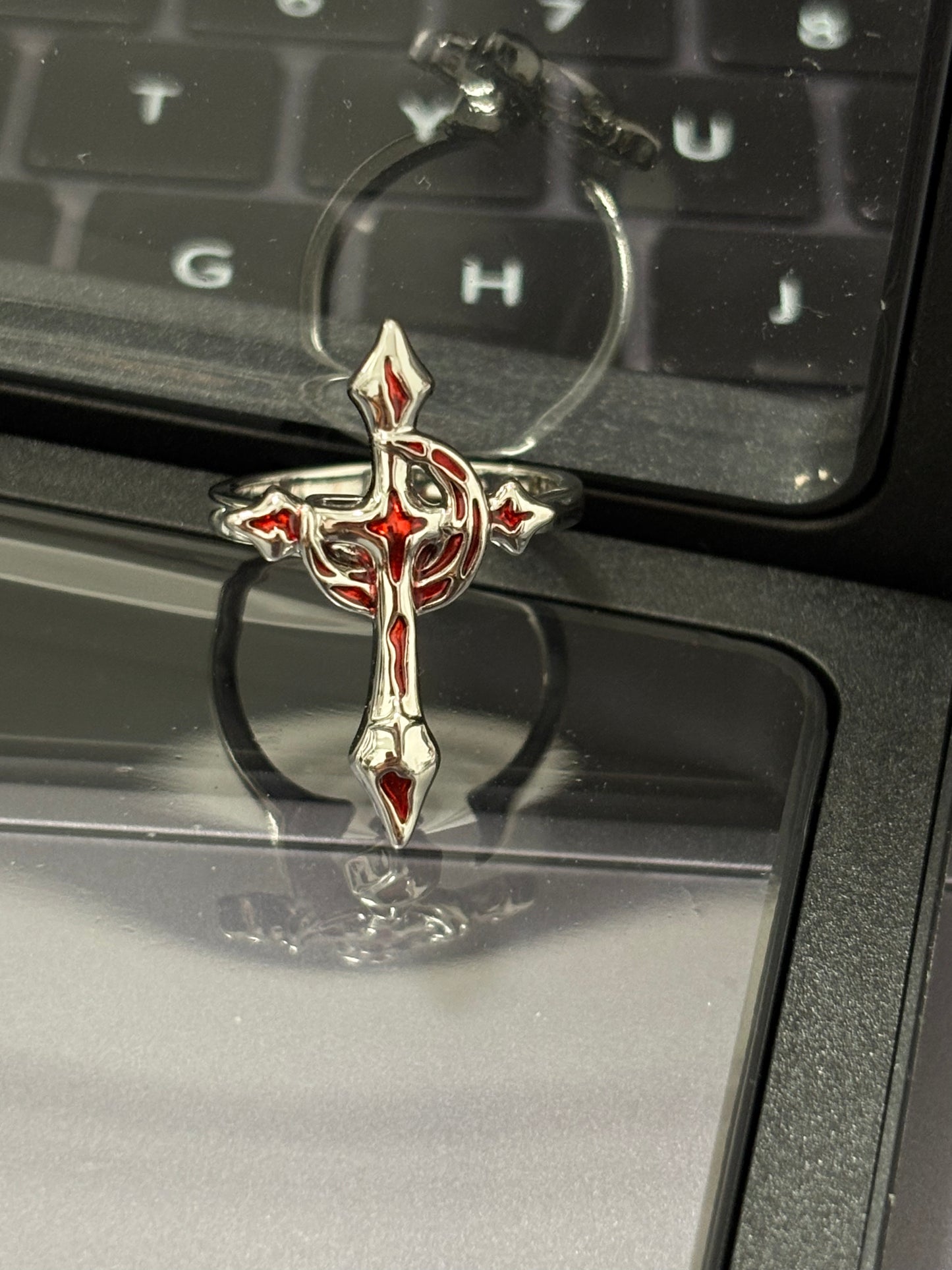 Goth Blood Red Moon & Star Ring for Arlecchino Genshin