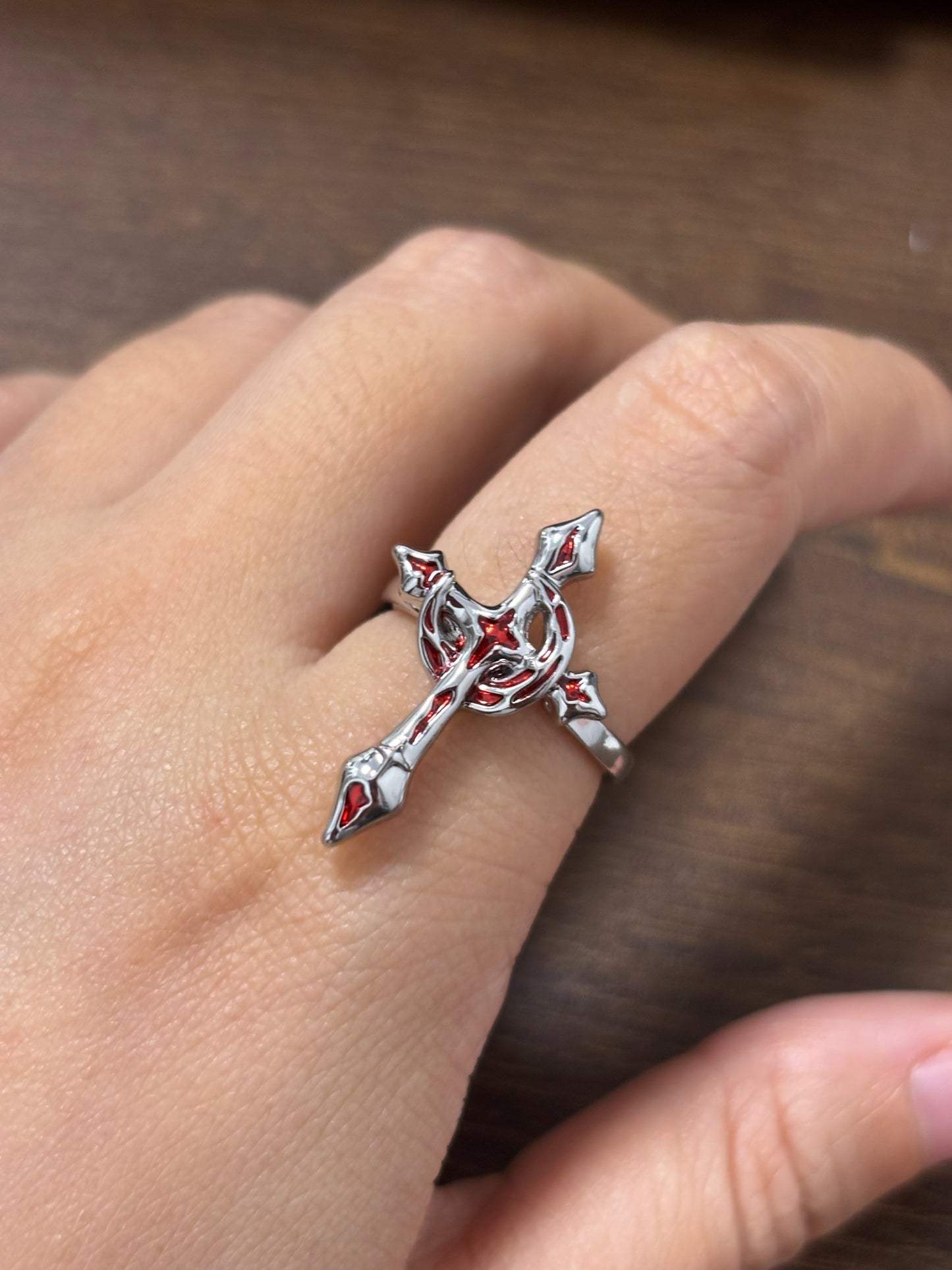 Goth Blood Red Moon & Star Ring for Arlecchino Genshin