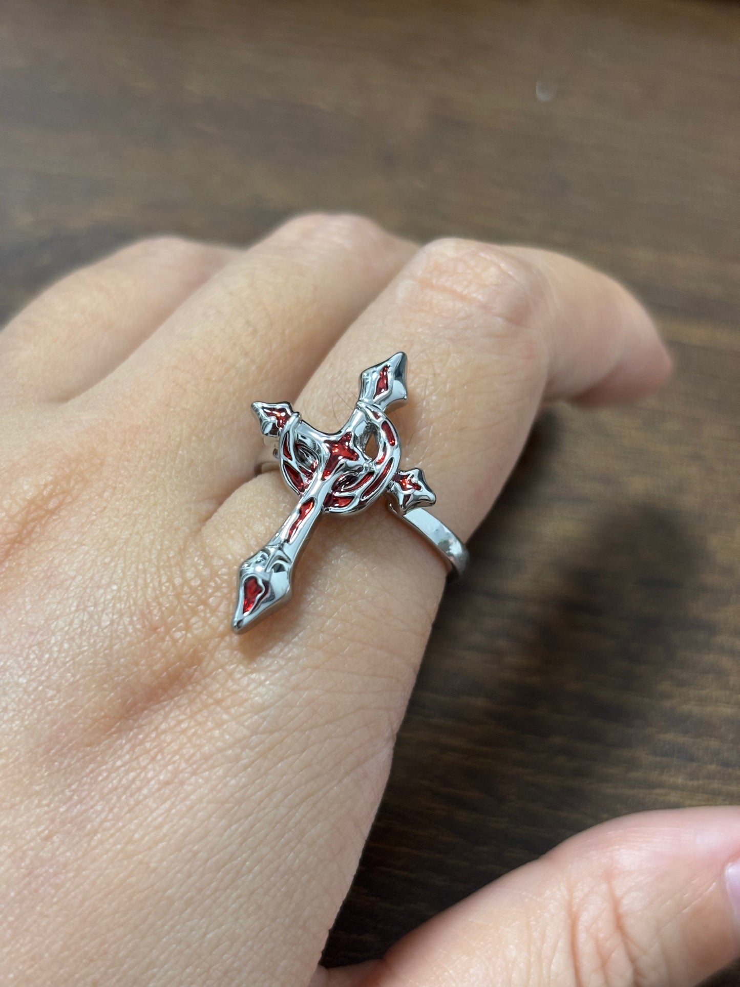 Goth Blood Red Moon & Star Ring for Arlecchino Genshin