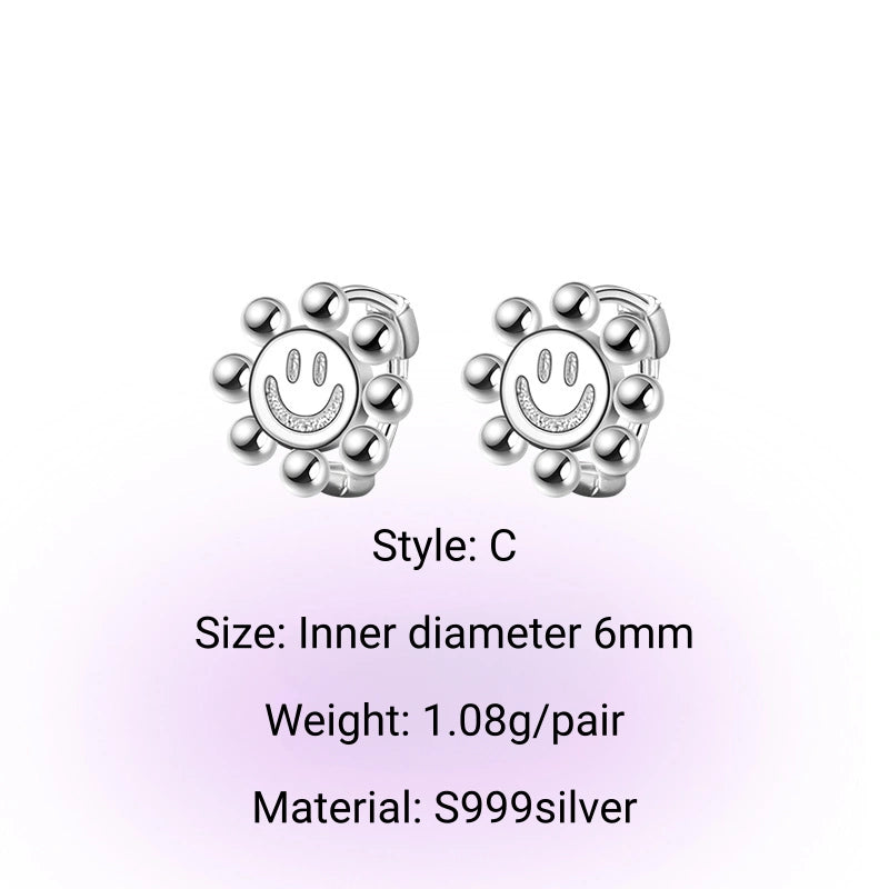 Y2k Style S999 Silver Bow Smile Zircon Earrings