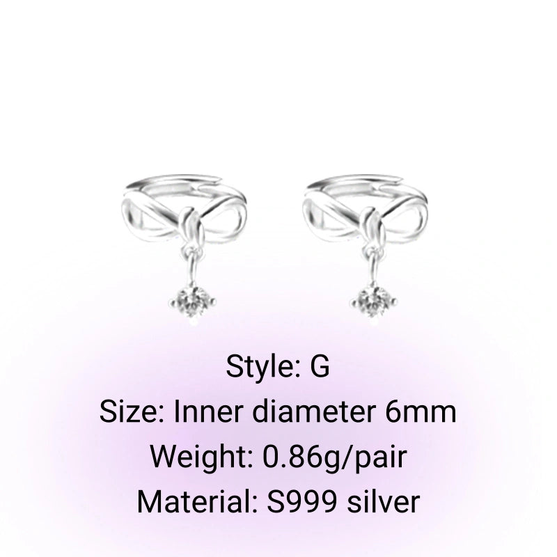 Y2k Style S999 Silver Bow Smile Zircon Earrings