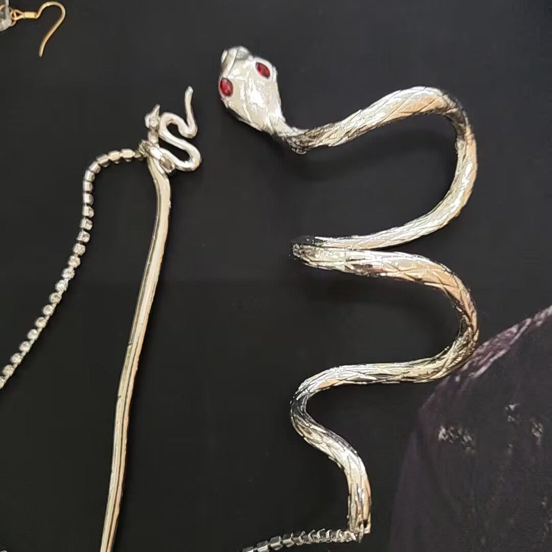 Unisex Chic Silver Snake Hairpin for Long Hair
