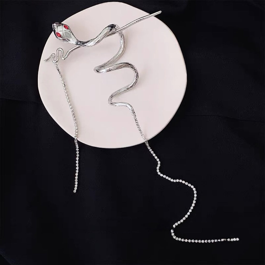 Unisex Chic Silver Snake Hairpin for Long Hair