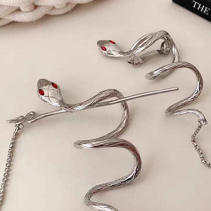 Unisex Chic Silver Snake Hairpin for Long Hair