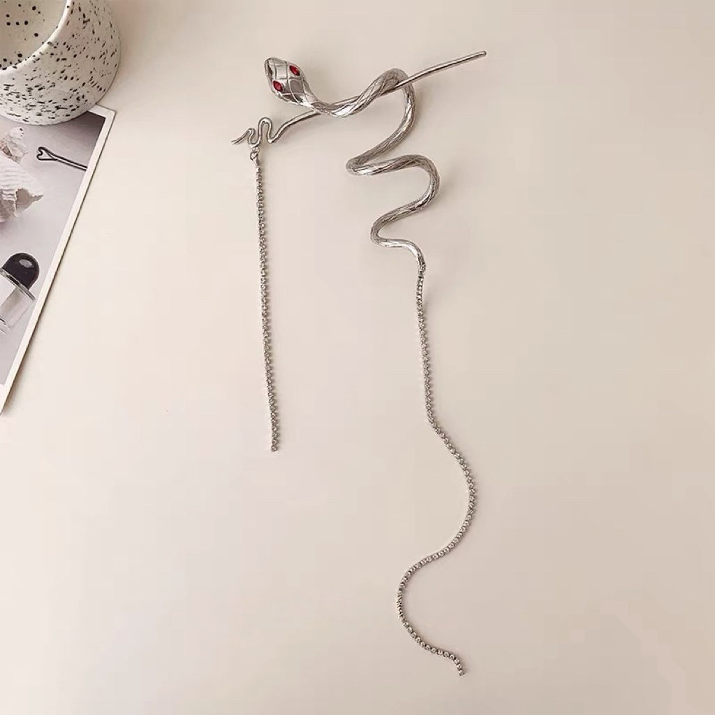 Unisex Chic Silver Snake Hairpin for Long Hair