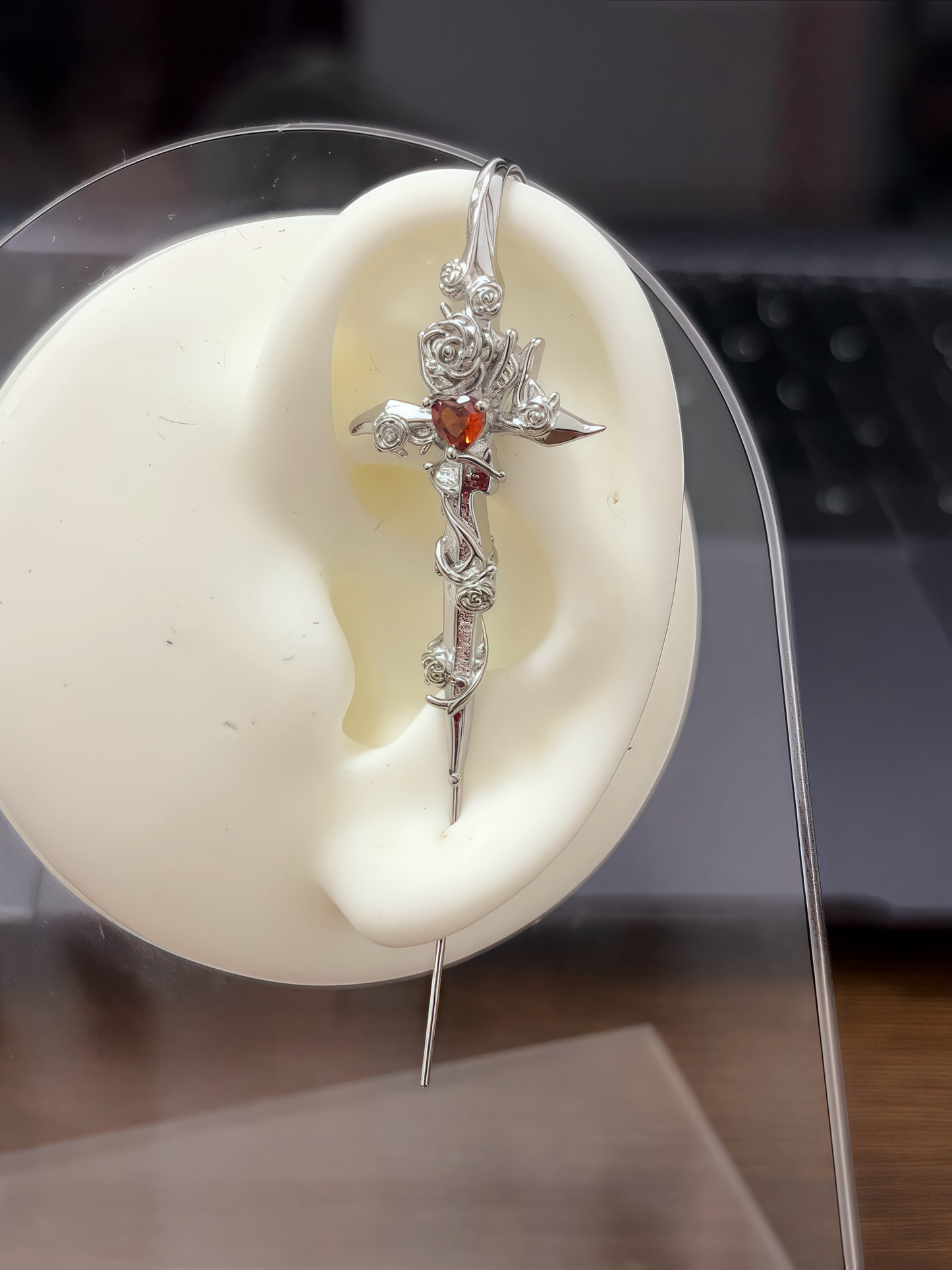 Unisex Goth Thorn Rose Cross Earrings