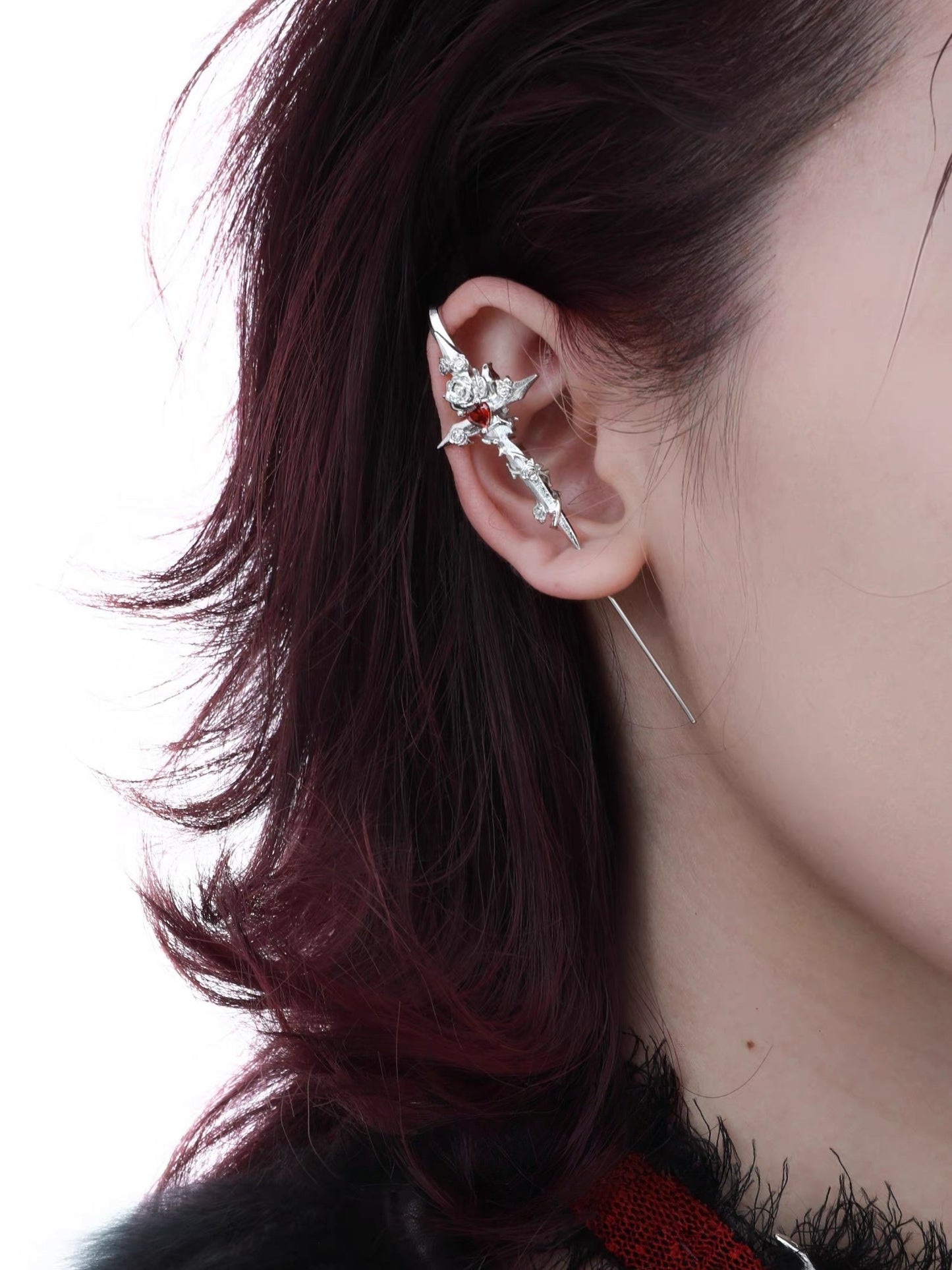 Unisex Goth Thorn Rose Cross Earrings