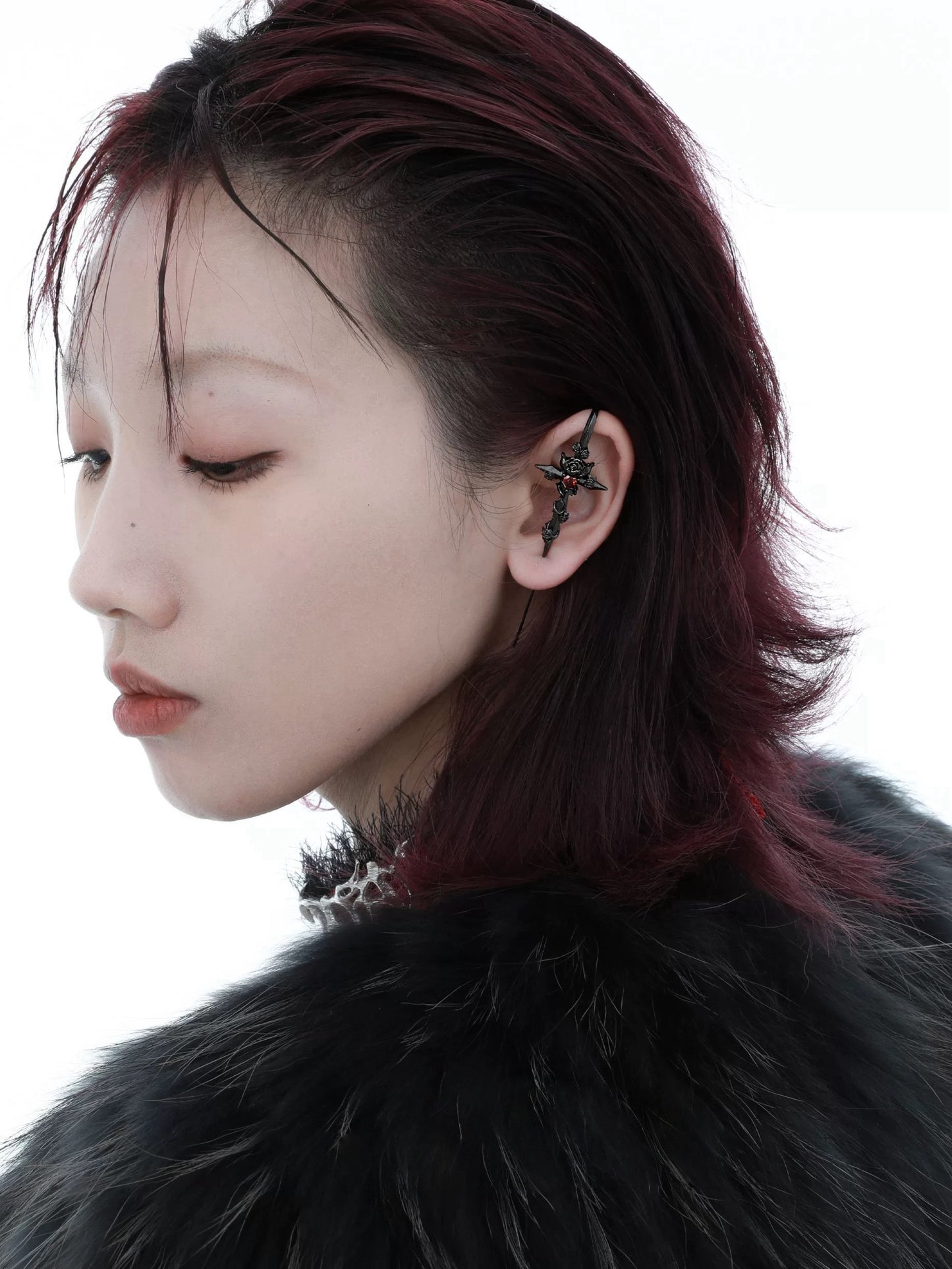 Unisex Goth Thorn Rose Cross Earrings