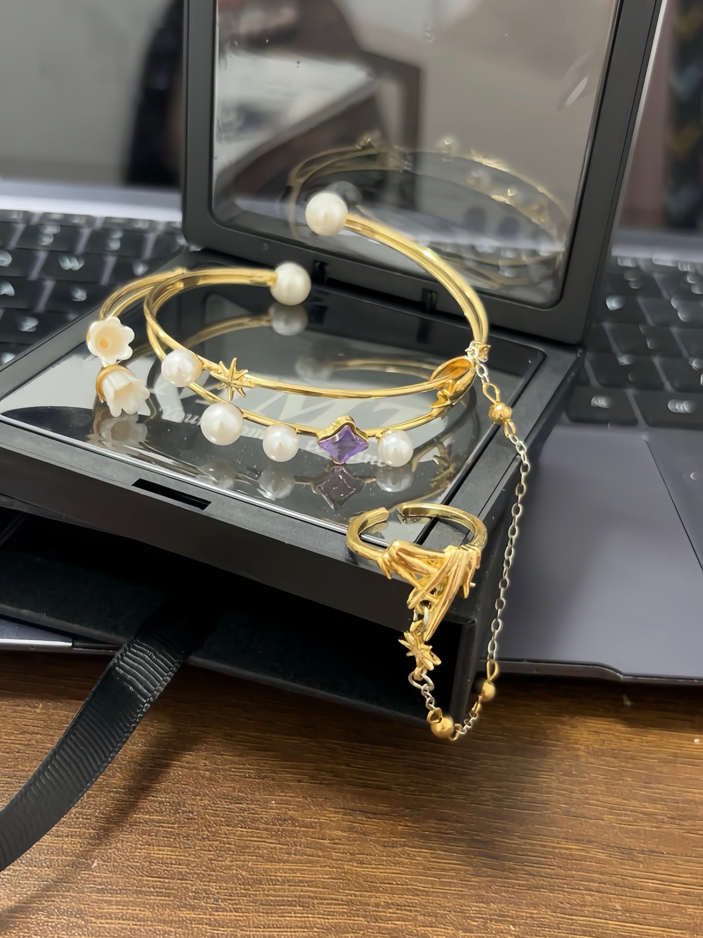 Robin Inspired Bellflower Bracelet and Ring One Piece