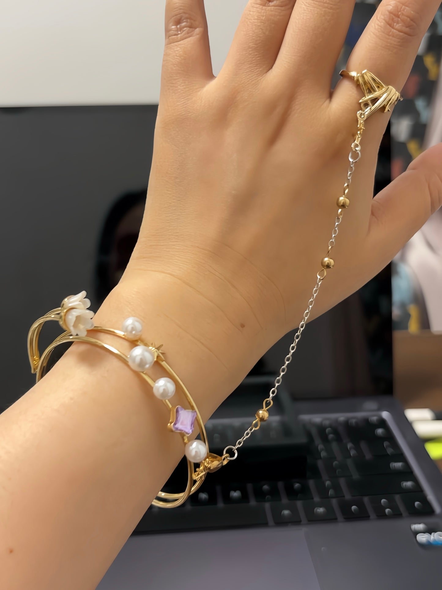 Robin Inspired Bellflower Bracelet and Ring One Piece