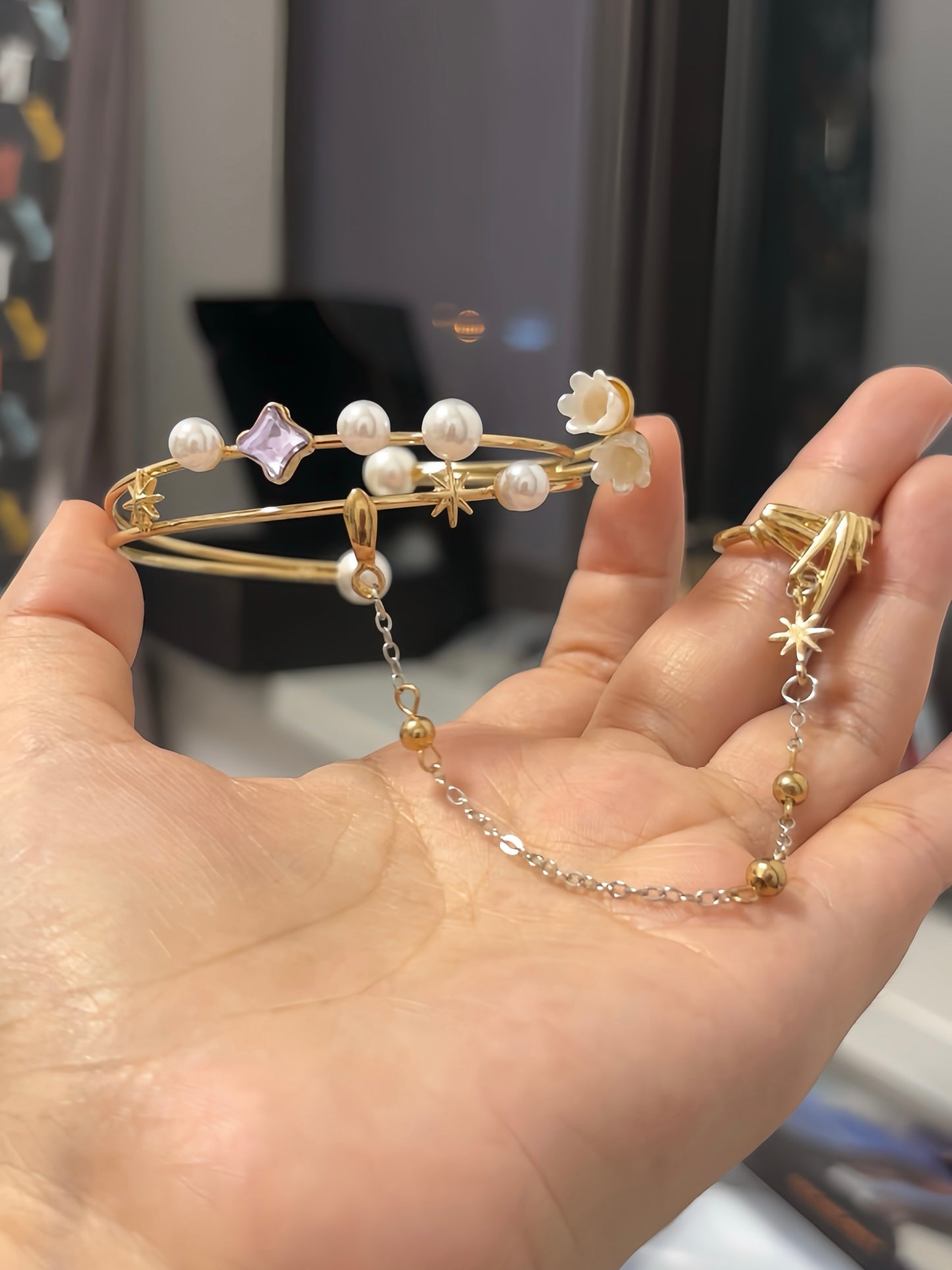 Robin Inspired Bellflower Bracelet and Ring One Piece