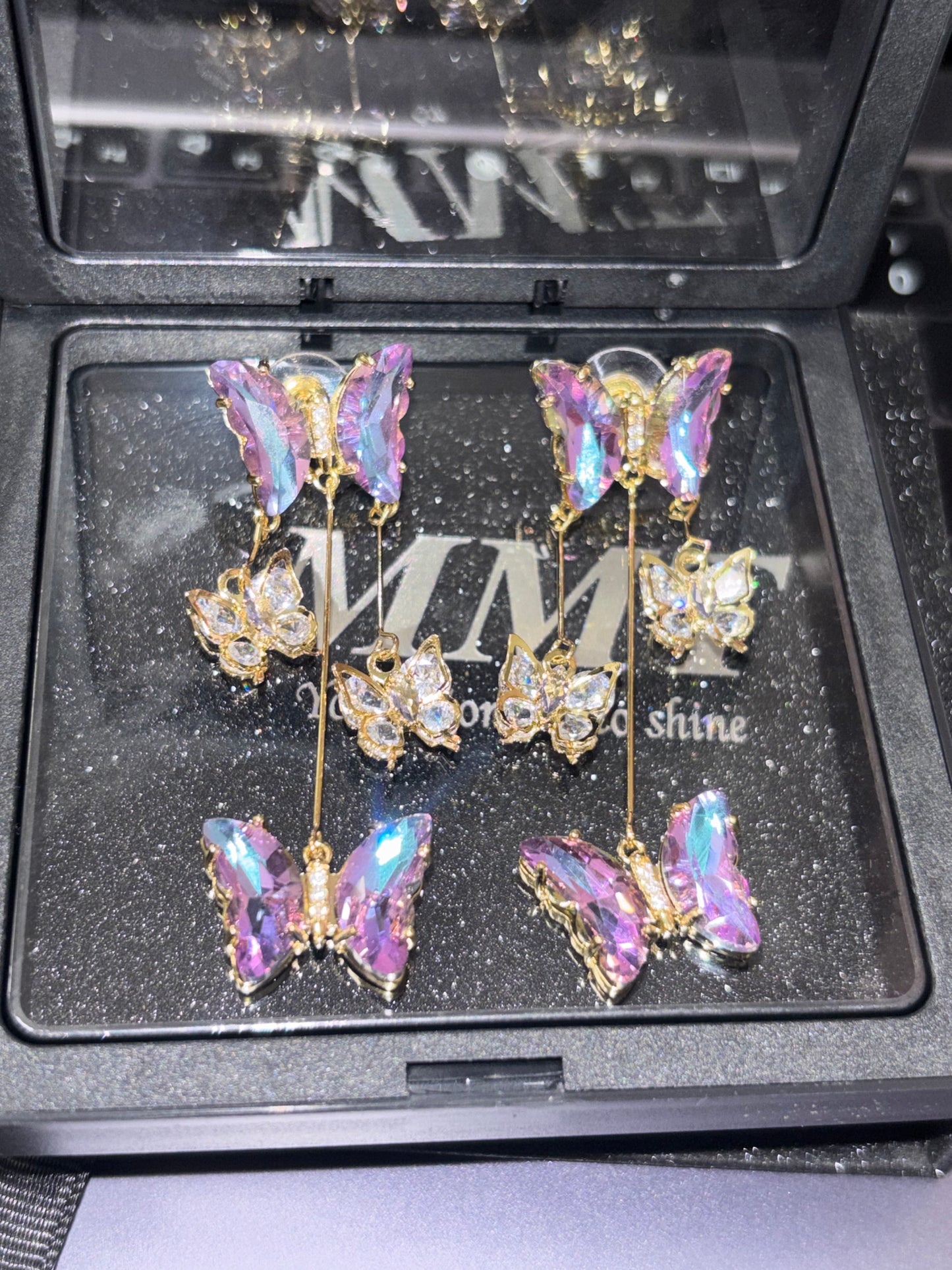 Girls Sweet Purple Butterfly Rhinestone Shining Stud Earring