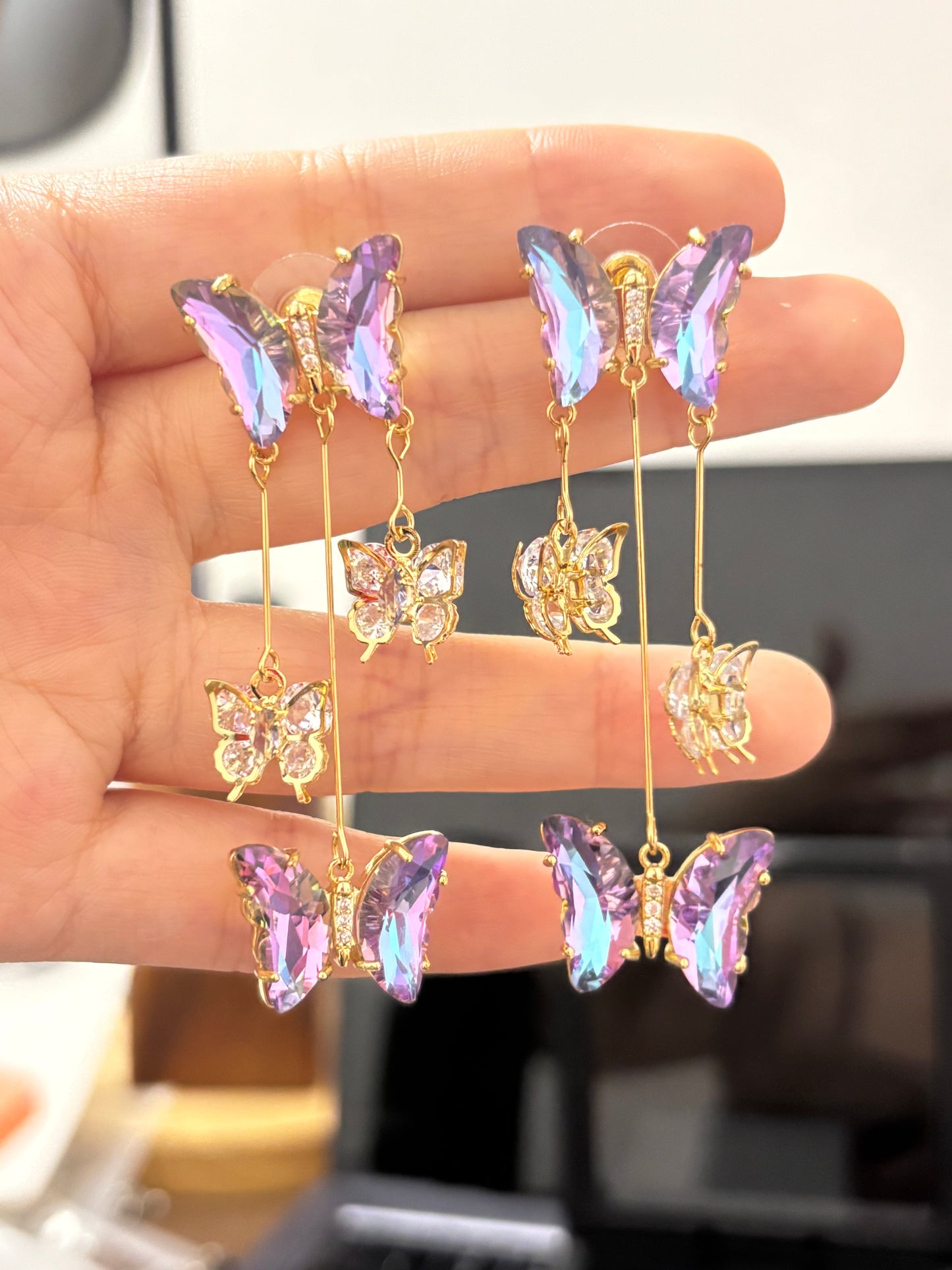 Girls Sweet Purple Butterfly Rhinestone Shining Stud Earring