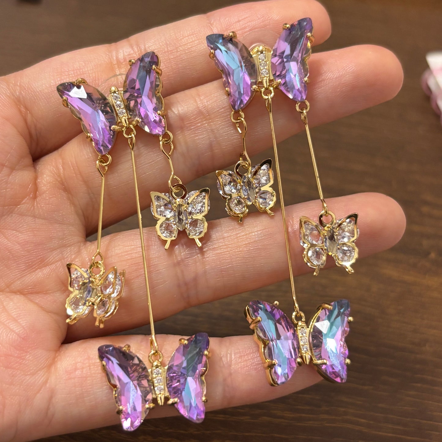 Girls Sweet Purple Butterfly Rhinestone Shining Stud Earring
