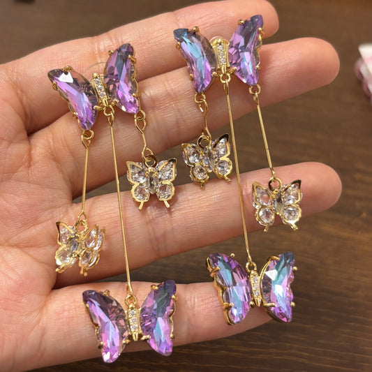Süße lila Schmetterling Strass glänzende Ohrstecker für Mädchen