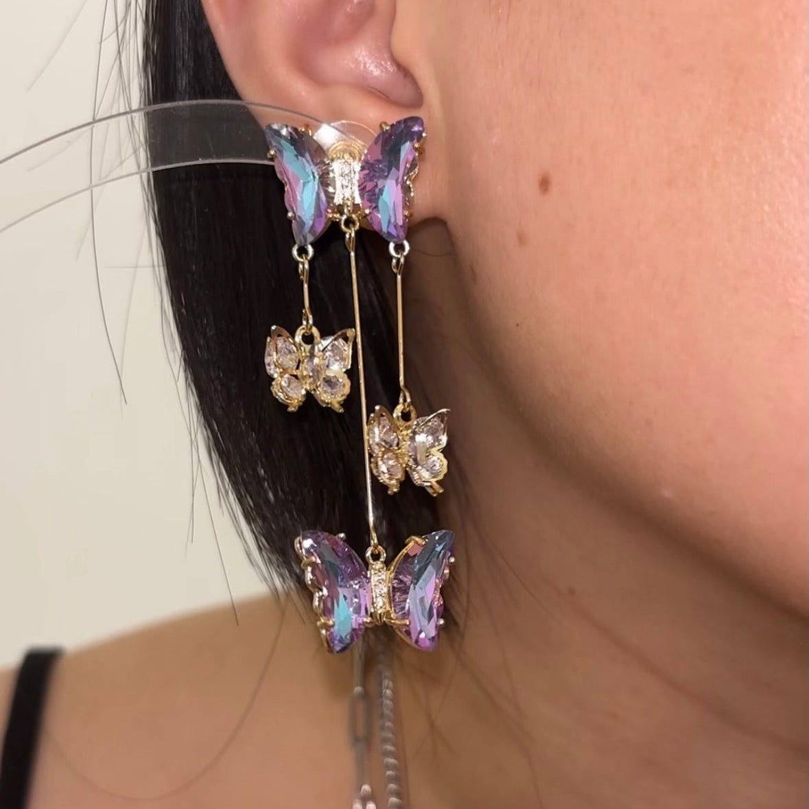 Girls Sweet Purple Butterfly Rhinestone Shining Stud Earring