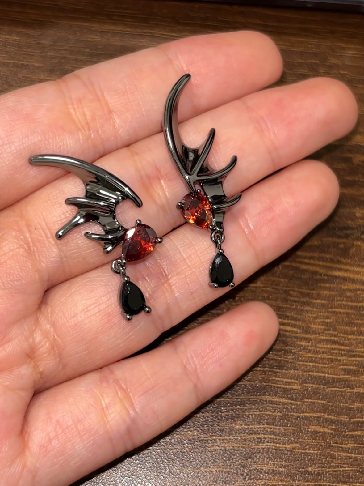 Gothic Black Flying Bat Stud Earrings