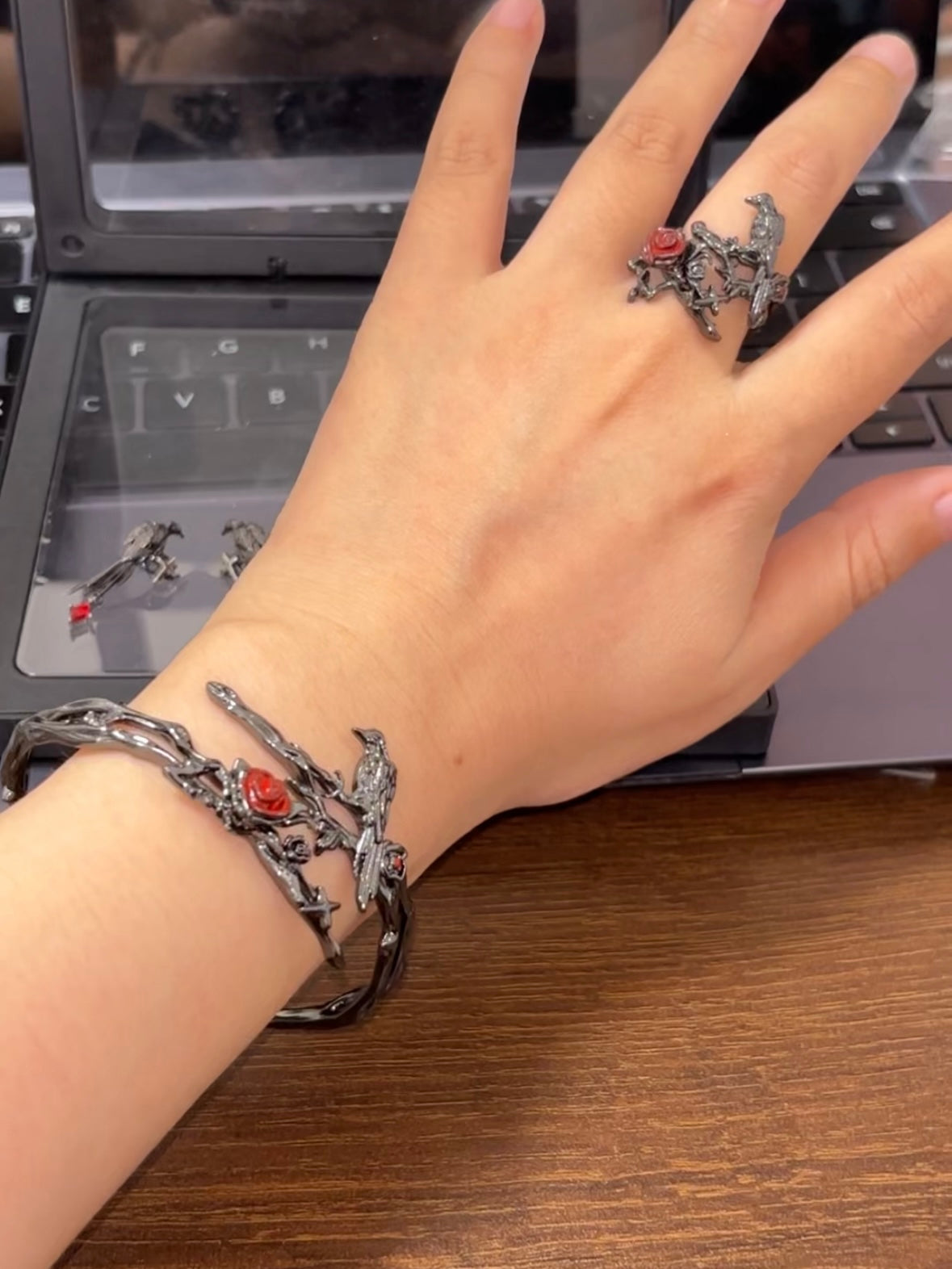 Goth Vampire The Raven King Bracelet & Ring