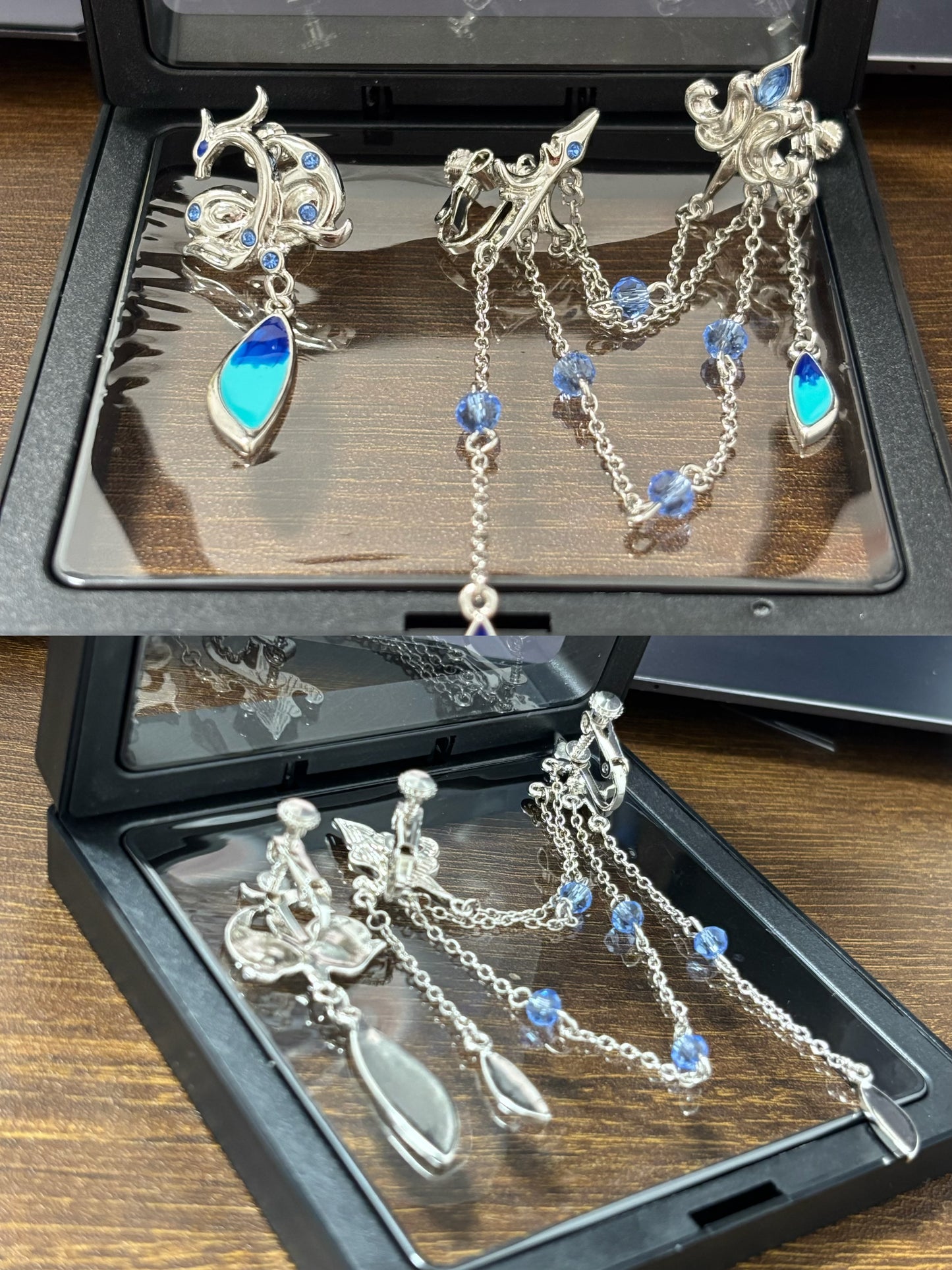 Neuvillette Genshin Impact Designer Blaue asymmetrische Ohrringe