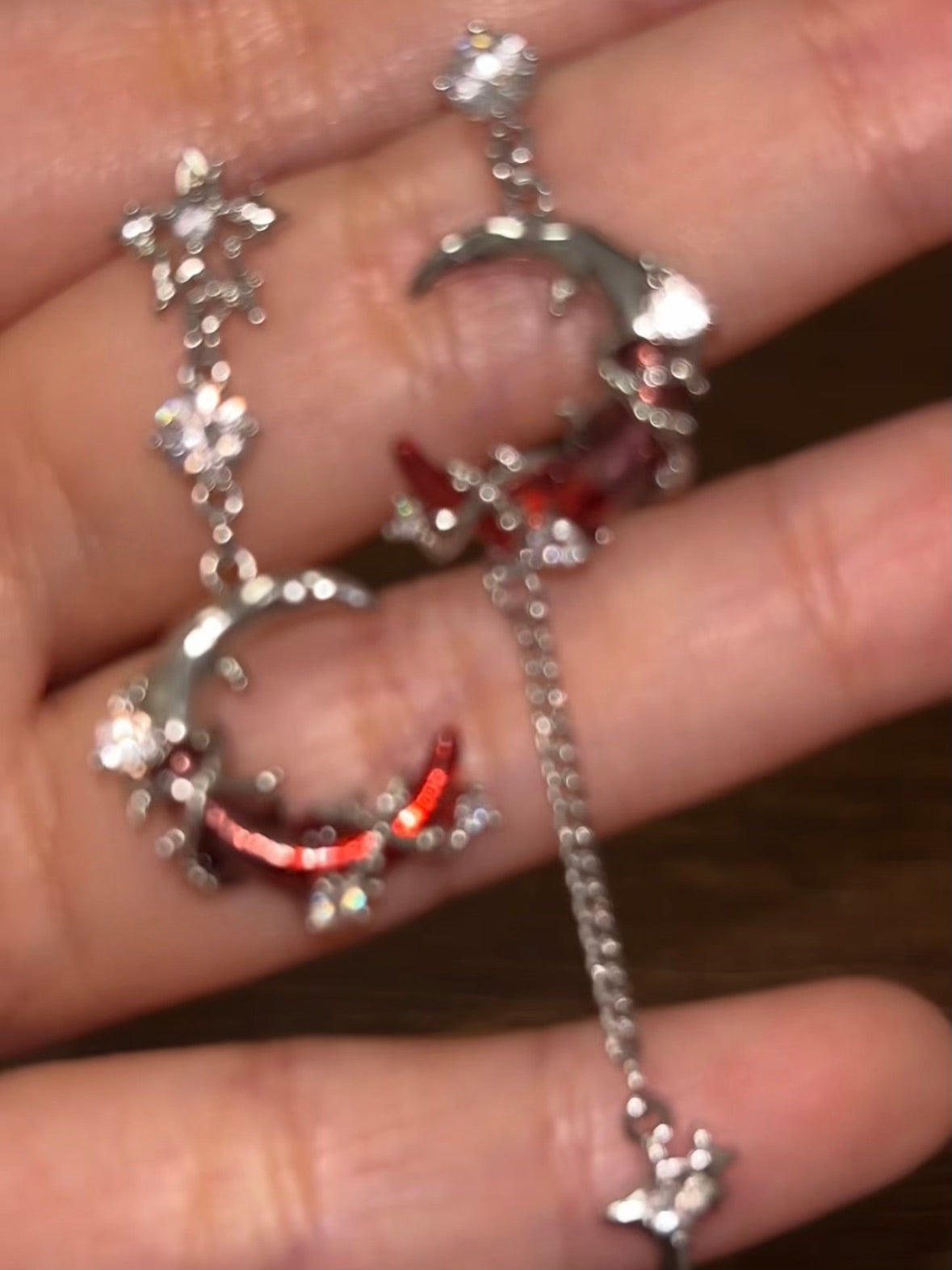 Gothic Red Moon Shining Star Asymmetrical Earrings For Arlecchino Genshin
