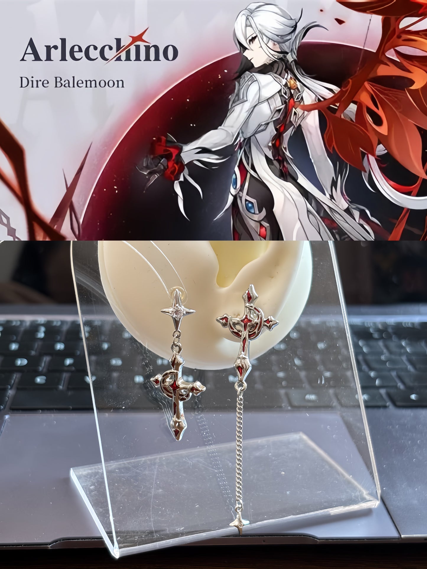 Goth Blood Moon & Star Stud Earrings for Arlecchino Genshin