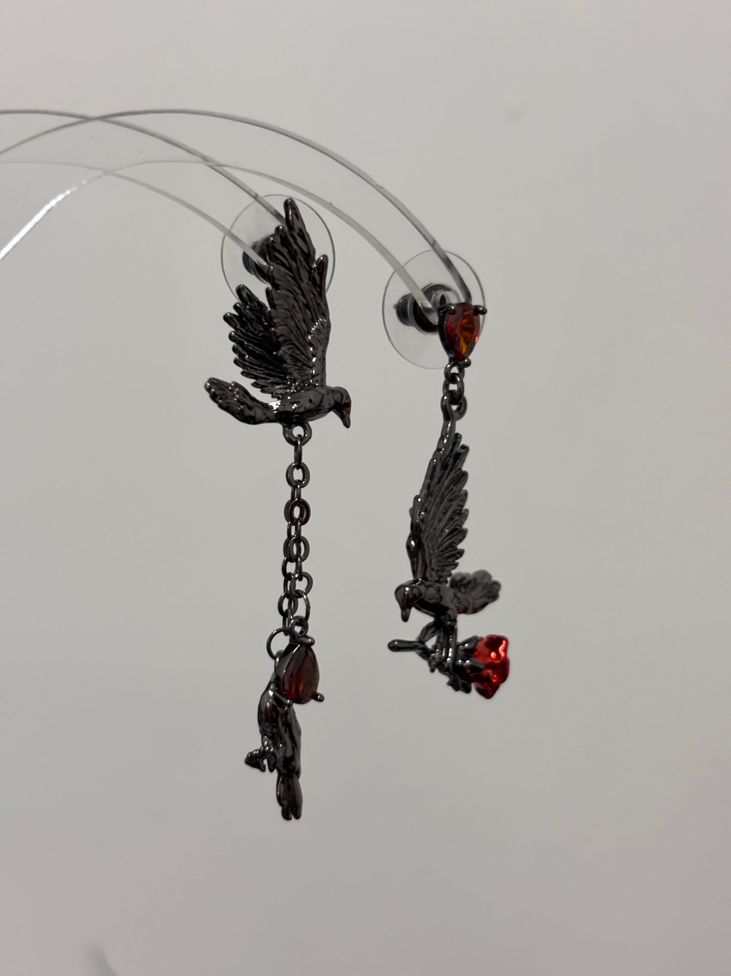 Gothic Asymmetrical Raven King Rose Earrings