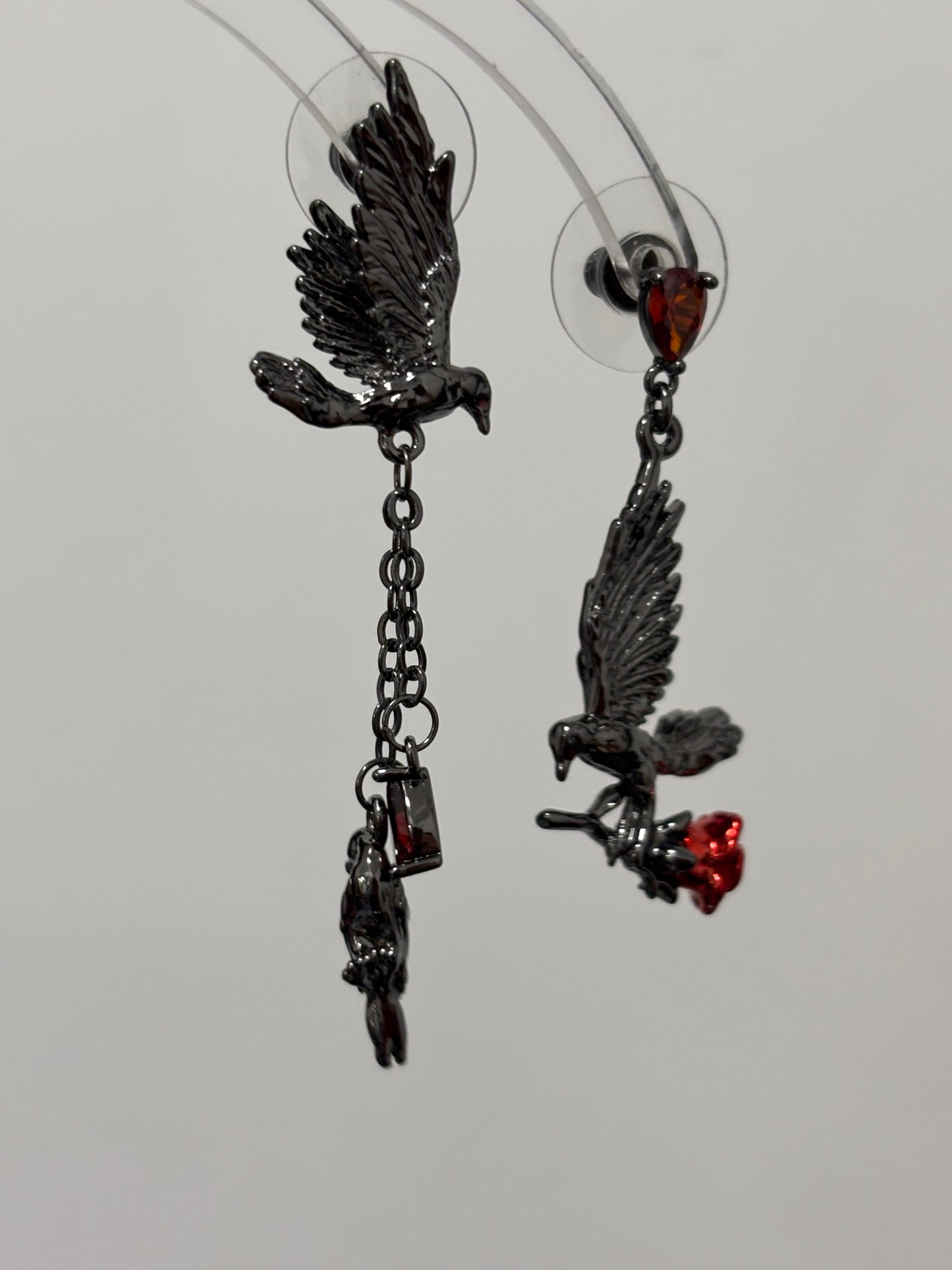 Gothic Asymmetrical Raven King Rose Earrings
