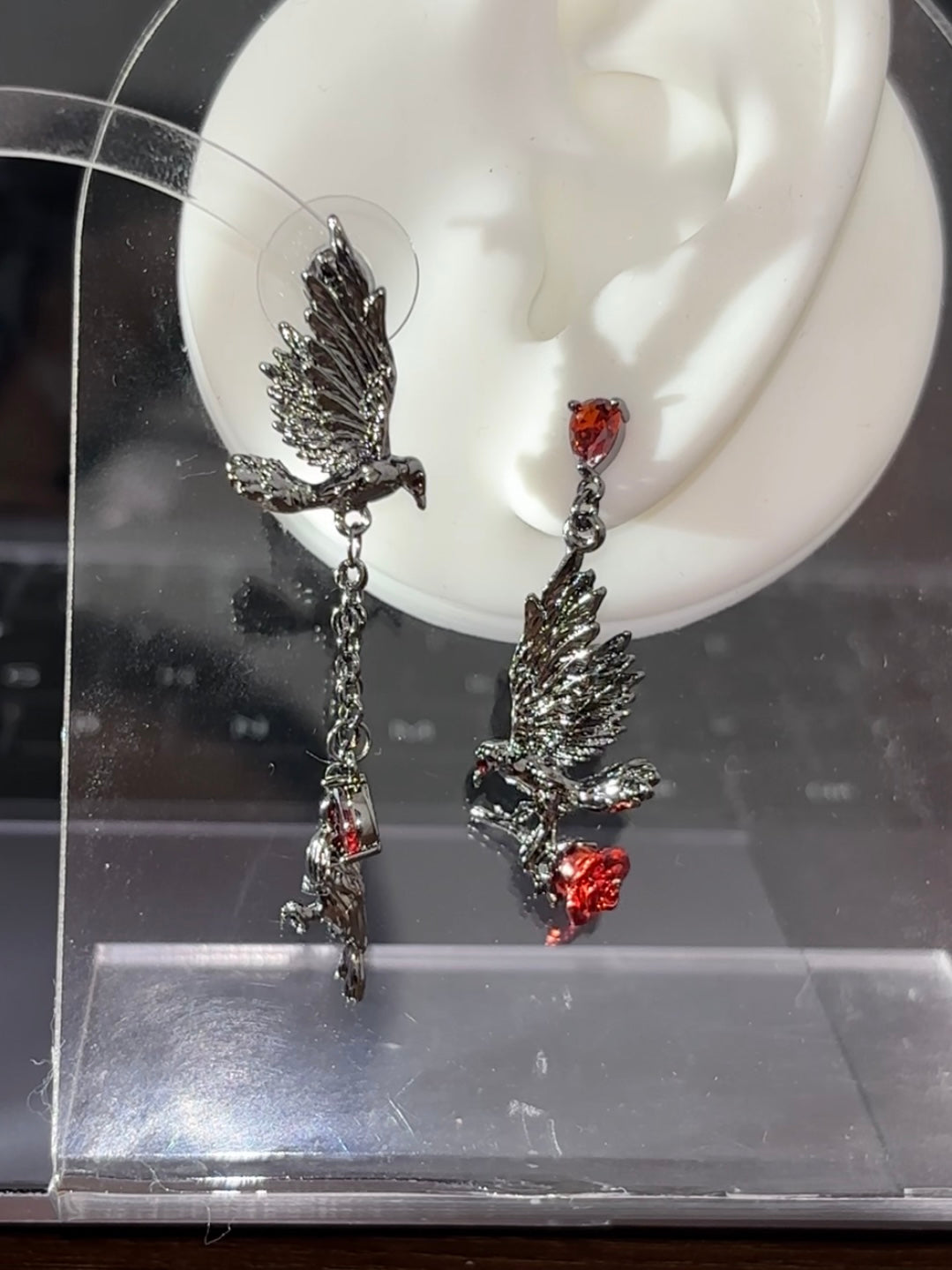 Gothic Asymmetrical Raven King Rose Earrings