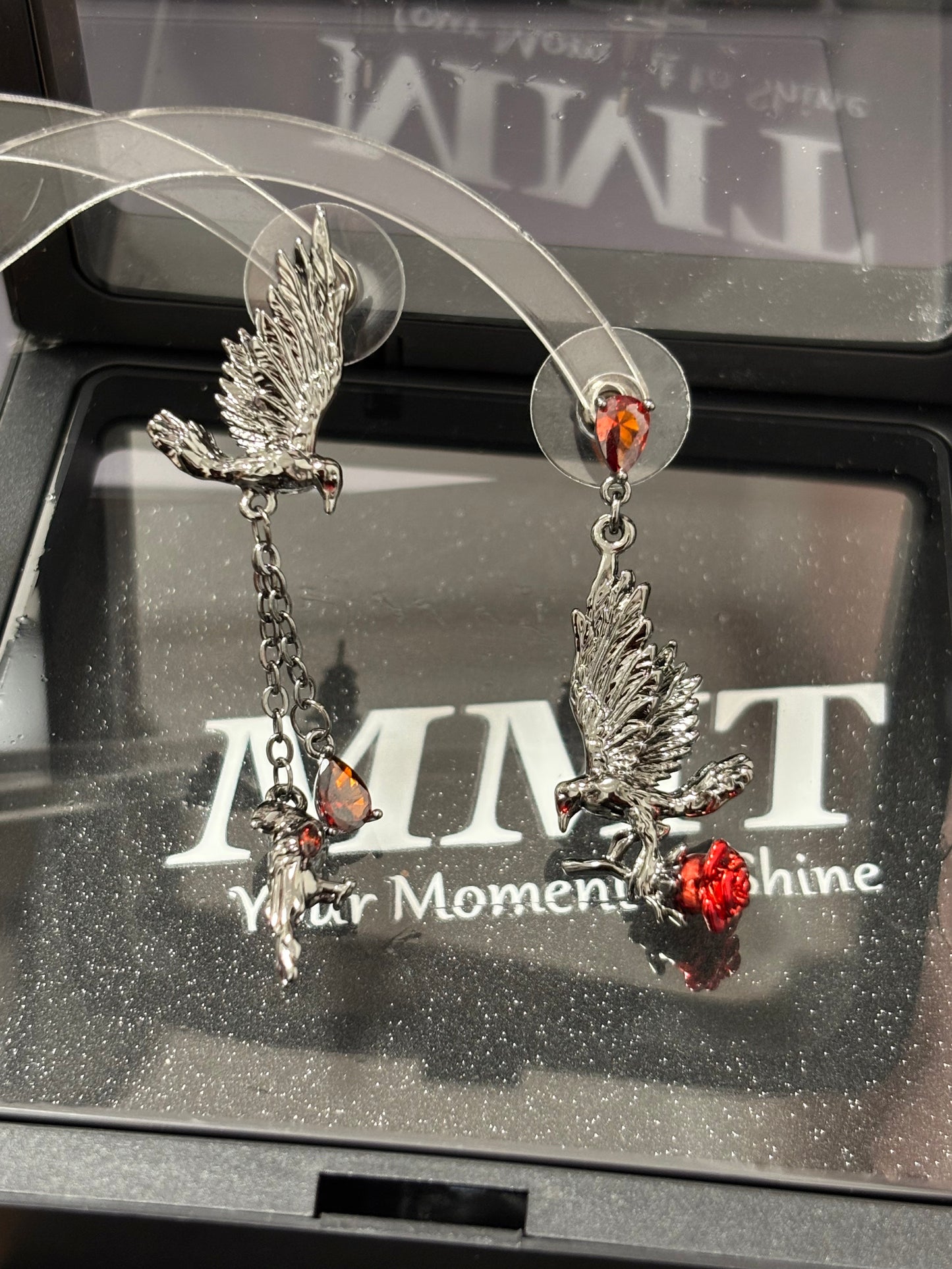 Gothic Asymmetrical Raven King Rose Earrings