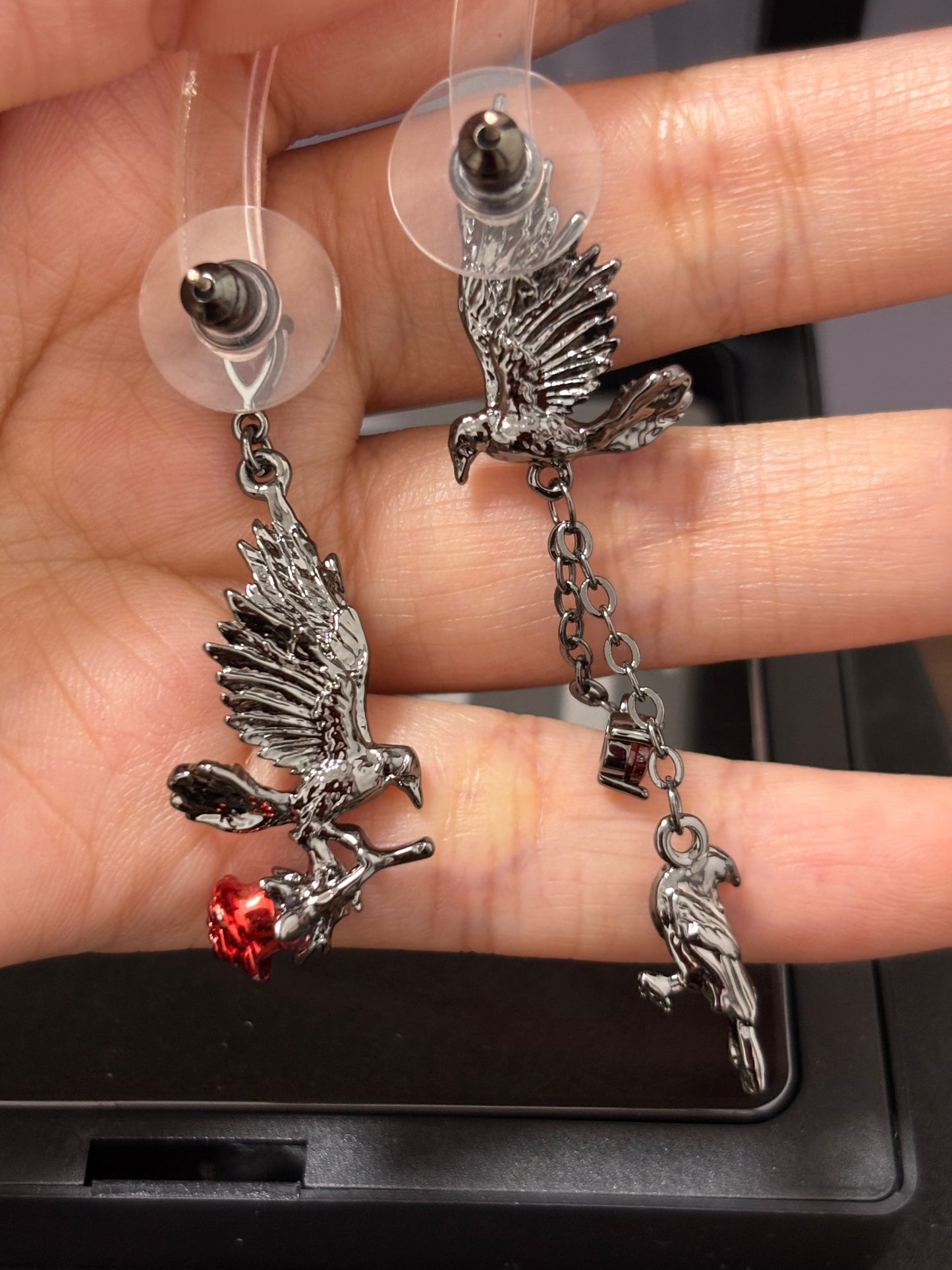 Gothic Asymmetrical Raven King Rose Earrings