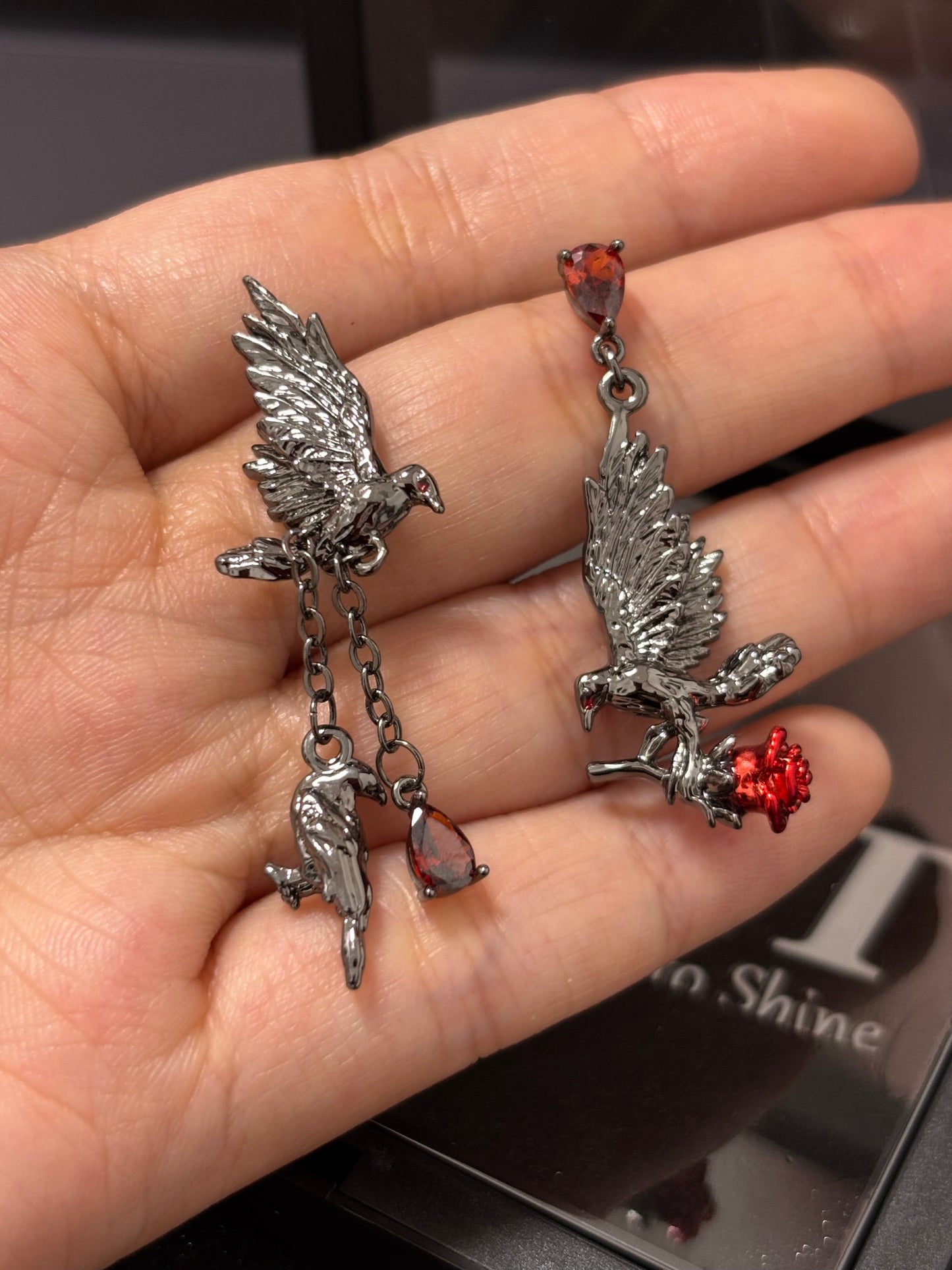 Gothic Asymmetrical Raven King Rose Earrings
