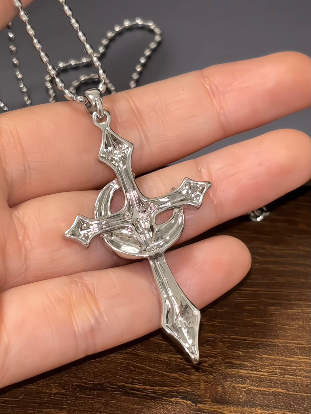 Goth Blood Red Moon & Cross Necklace for Arlecchino Genshin